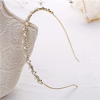 Iron with Rhinestone Hair Bands, Imitation Pearl for Girl, Light Gold, Inner Diameter: 114mm