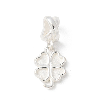 925 Sterling Silver Clover European Dangle Charms, Large Hole Pendants, Silver, 22mm, Hole: 4mm