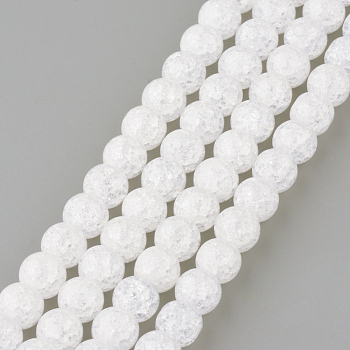 Synthetic Crackle Quartz Beads Strands, Round, Dyed, Snow, 12mm, Hole: 1mm, about 32pcs/strand, 15.7 inch