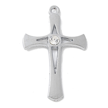 Alloy Rhinestone Pendants, Cross, Platinum, 50x32x4.5mm, Hole: 2mm