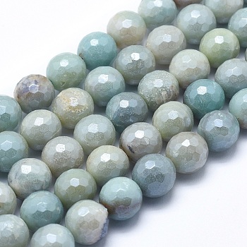 Natural Amazonite Beads Strands, Round, Faceted, 8mm, Hole: 1mm, about 48~49pcs/strand, 15.1~15.5 inch(38.5~39.5cm)