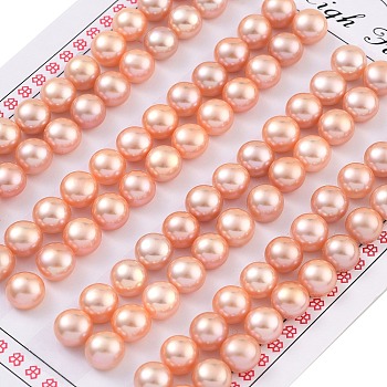 Grade 6A Natural Cultured Freshwater Pearl Beads, Half Drilled, Half Round Beads, Pink, 7~7.5x5mm, Hole: 1mm