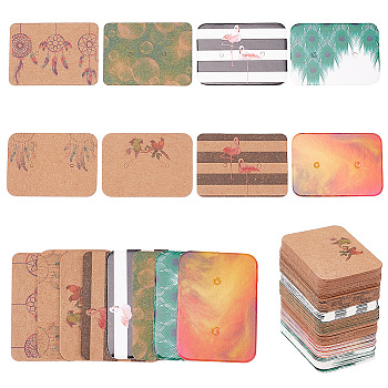 160 Sheets 8 Patterns Paper Earring Display Cards, Rectangle with Bubble & Fire & Woven Net/Web with Feather Pattern, Mixed Patterns, 2.5x3.5x0.03~0.07cm, Hole: 1.2~1.4mm, 20 sheets/style