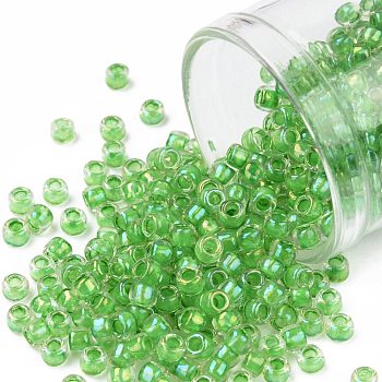 TOHO Round Seed Beads, Japanese Seed Beads, (184) Inside Color Luster Crystal/Spearmint Lined, 8/0, 3mm, Hole: 1mm, about 10000pcs/pound