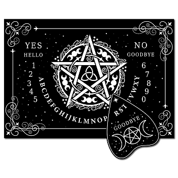 Pendulum Dowsing Divination Board Set, Wooden Spirit Board Black Talking Board Game for Spirit Hunt Birthday Party Supplies with Planchette, Star Pattern, 300x210x5mm, 2pcs/set