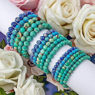 Ensemble de bracelets extensibles en perles rondes en jaspe impérial synthétique de taille 3 pièces 3(BJEW-SW00064-31)-4