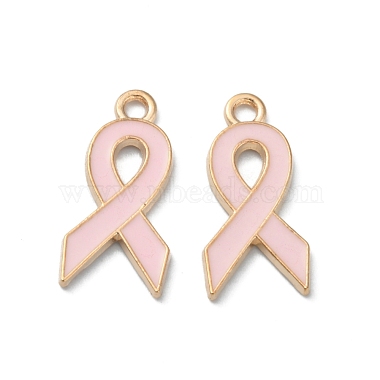 Light Gold Pink Awareness Ribbon Alloy+Enamel Pendants