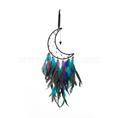 Iron Wire Woven Web/Net with Feather Pendant Decorations(AJEW-B017-32)-2