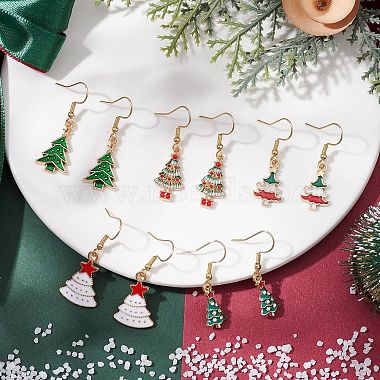 5 paires 5 styles de boucles d'oreilles pendantes en alliage d'émail pour arbre de Noël(EJEW-JE05828)-2