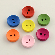 2-Hole Dyed Wooden Buttons, Flat Round, Mixed Color, 20x4.5mm, Hole: 2mm, about 560pcs/500g(BUTT-R031-035)
