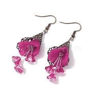 Acrylic Dangle Earrings, with 3Brass Earring Hooks, Jewely for Women, Flower, Camellia, 65x21mm(EJEW-TA00463)