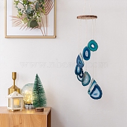 Agate Slices & Wood Wind Chime, Pendant Decoration, for Home Decoration, Steel Blue, 550mm(WICH-PW0001-42A)