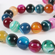 Natural Striped Agate/Banded Agate Round Bead Strands, Dyed, Mixed Color, 8mm, Hole: 1mm, about 49pcs/strand, 14.96 inch(G-E233-11)