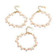 Natural Pearl Beaded Bracelets, with Brass Chain, Real 18K Gold Plated, White, 6.57~6.81 inch(167~173mm)(BJEW-D447-03G-01A)