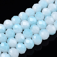 Two-Tone Imitation Jade Glass Beads Strands, Faceted, Rondelle, Sky Blue, 8x7mm, Hole: 1.5mm, about 65~66pcs/strand, 16.06 inch~16.34 inch(40.8~41.5cm)(X-GLAA-T033-01C-05)
