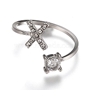 Alloy Cuff Rings, Open Rings, with Crystal Rhinestone, Platinum, Letter.X, US Size 7 1/4(17.5mm)(RJEW-I075-01P-X)