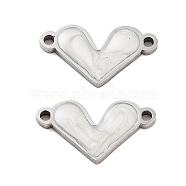 304 Stainless Steel White Enamel Connector Charms, Love Heart Links, Stainless Steel Color, 8.5x15.5x1.5mm, Hole: 1.2mm(STAS-Z078-12P)