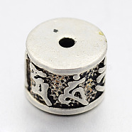 Brass Column Carved Seal Character Beads, Antique Silver, 13x10mm, Hole: 2mm(KK-F0292-05)