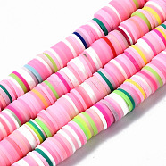 Handmade Polymer Clay Beads Strands, for DIY Jewelry Crafts Supplies, Heishi Beads, Disc/Flat Round, Pink, 8x0.5~1mm, Hole: 2mm, about 350~387pcs/strand, 15.75 inch~16.14 inch(40~41cm)(CLAY-R089-8mm-098)