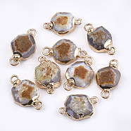 Electroplate Natural Agate Links connectors, with Brass Findings, Dyed, Faceted, Golden, Camel, 16~20x9~12x4~8mm, Hole: 2mm(X-G-T112-05A)