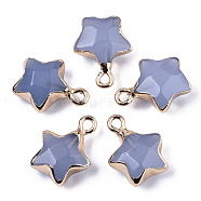 Natural Grey Agate Pendants, with Light Gold Plated Edge and Brass Loop, Dyed & Heated, Star, Faceted, 16~17x13x6.5mm, Hole: 1.6mm(X-G-N326-36F)