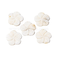 Natural Freshwater Shell Carved Pendants, 5-Petal Flower Charms, Seashell Color, 39x40x4mm, Hole: 1.5mm(BSHE-S304-14)