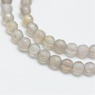 Natural Agate Bead Strands, Dyed, Faceted, Round, Gray, 4mm, Hole: 1mm, about 87~90pcs/strand, 13.8~14.6 inch(G-R344-4mm-37)