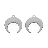 304 Stainless Steel Pendants, Laser Cut, Crescent Moon/Double Horn, Stainless Steel Color, 16x15x1mm, Hole: 1.2mm(STAS-N092-102)