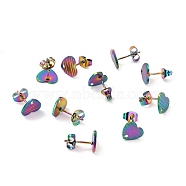 Ion Plating(IP) 304 Stainless Steel Stud Earring Findings, with Ear Nuts, Textured Heart, Rainbow Color, 12x9mm, Hole: 1.4mm, Pin: 0.7mm(STAS-I183-03A-M)