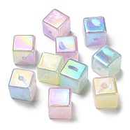 UV Plating Rainbow Iridescent Opaque Acrylic Beads, Glitter Beads, Two Tone, Cube, Mixed Color, 14x14x14mm, Hole: 2.5mm(MACR-D081-17)