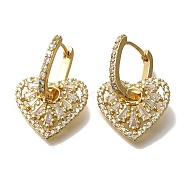 Rack Plating Brass Micro Pave Clear Cubic Zirconia Hoop Earrings, Long-Lasting Plated, Heart, Real 18K Gold Plated, 26x18mm(EJEW-U011-01G)