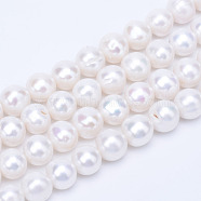 Natural Cultured Freshwater Pearl Beads Strands, Round, Floral White, 10~11mm, Hole: 0.8mm, about 41pcs/strand, 15.7 inch(PEAR-R063-20-01A)