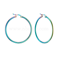 304 Stainless Steel Big Hoop Earrings, Hypoallergenic Earrings, Ring Shape, Rainbow Color, 12 Gauge, 44~46x2mm, Pin: 0.7~1.3x0.68mm(EJEW-F105-06M)