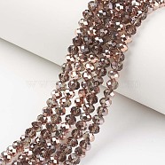 Electroplate Transparent Glass Beads Strands, Half Copper Plated, Faceted, Rondelle, Saddle Brown, 3x2mm, Hole: 0.8mm, about 150~155pcs/strand, 15~16 inch(38~40cm)(EGLA-A034-T2mm-N14)