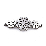 304 Stainless Steel Link Connectors, Laser Cut, Snowflake, Stainless Steel Color, 11x28.5x1.5mm, Hole: 1.2mm(STAS-T059-17P)