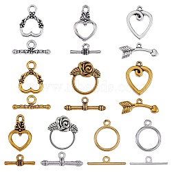 100Sets 10 Style Alloy Toggle Clasps, Bracelet Closures, Cadmium Free & Lead Free, Mixed Shapes, Golden & Silver, 10sets/style(FIND-SZ0002-15)