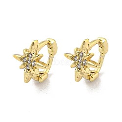 Brass Micro Pave Cubic Zirconia Hoop Earring, Real 18K Gold Plated, Star, 8x8mm(EJEW-C088-01K-G)