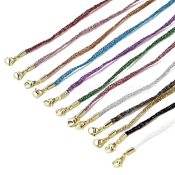 3.5MM Polyester Metallic Cord Braided Cord Necklace Making, with Brass Findings and 202 Stainless Steel Lobster Claw Clasps, Long-Lasting Plated, Rack Plating, Golden, Mixed Color, 16.14 inch(41cm)~18.11 inch(46cm)(FB-CBAA152-01G)