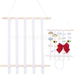 Hanging Hair Pin Storage Frame, Hair Bow Holder, with Plastic Hook, Wooden Sticks & Polyester Ribbon, Rectangle, White, 3.1~89x1.4~2.2x0.2~1.4cm, 9pcs/set(HJEW-WH0248-138B)