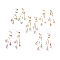 Bling Glass Teardrop Dangle Stud Earrings, Golden 304 Stainless Steel Chain Tassel Long Drop Earrings for Women, Mixed Color, 75mm, Pin: 0.8mm(EJEW-JE05118)