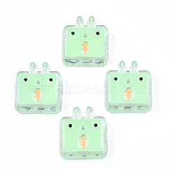 Transparent Acrylic Beads, with Enamel, Rabbit, Pale Green, 24x22x8mm, Hole: 3mm(ACRC-S039-10B)