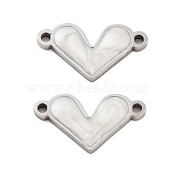 304 Stainless Steel White Enamel Connector Charms, Love Heart Links, Stainless Steel Color, 8.5x15.5x1.5mm, Hole: 1.2mm(STAS-Z078-12P)