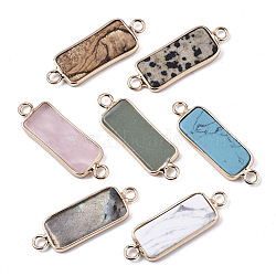 Natural & Synthetic Mixed Gemstone Links Connectors, with Light Gold Tone Brass Findings, Rectangle, 27~30x10x2.5mm, Hole: 2.5mm(G-N326-33)