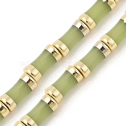 Hadmade Lampwork Beads, Bamboo, with Golden Tone Brass Findings, Olive Drab, 377mm, about 30pcs/strand(LAMP-R001-03)