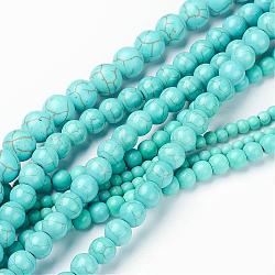 Mixed Size Synthetic Turquoise Round Bead Strands, 4~10mm, Hole: 1~1.5mmabout 40~90pcs/strand, 16 inch(TURQ-X0002)
