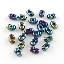 MGB Matsuno Glass Beads, Peanut Japanese Seed Beads, Farfalle Butterfly Beads, Plated Glass Seed Beads, Blue Plated, 6x4x3mm, Hole: 1mm, about 150pcs/20g(X-SEED-R014-3x6-P604)