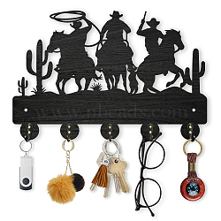 Wood & Iron Wall Mounted Hook Hangers, Decorative Organizer Rack, with 2Pcs Screws, 5 Hooks for Bag Clothes Key Scarf Hanging Holder, Horse, 200x300x7mm.(HJEW-WH0055-040)
