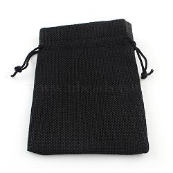 Burlap Packing Pouches Drawstring Bags, Black, 13.5~14x9.5~10cm(ABAG-Q050-10x14-09)