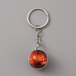 Platinum Tone Alloy Keychain, with Glass Mars Pendants and Iron Ring, Red, 8cm(KEYC-WH0029-61C)