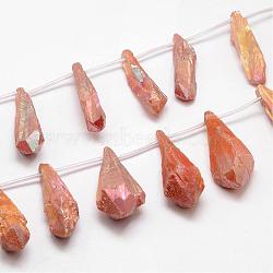 Electroplated Natural Quartz Crystal Beads Strands, Top Drilled Beads, Teardrop, BurlyWood, 24~31x6~15x4~10mm, Hole: 1.5mm, about 25pcs/strand, 14.3 inch(G-G890-A-10)